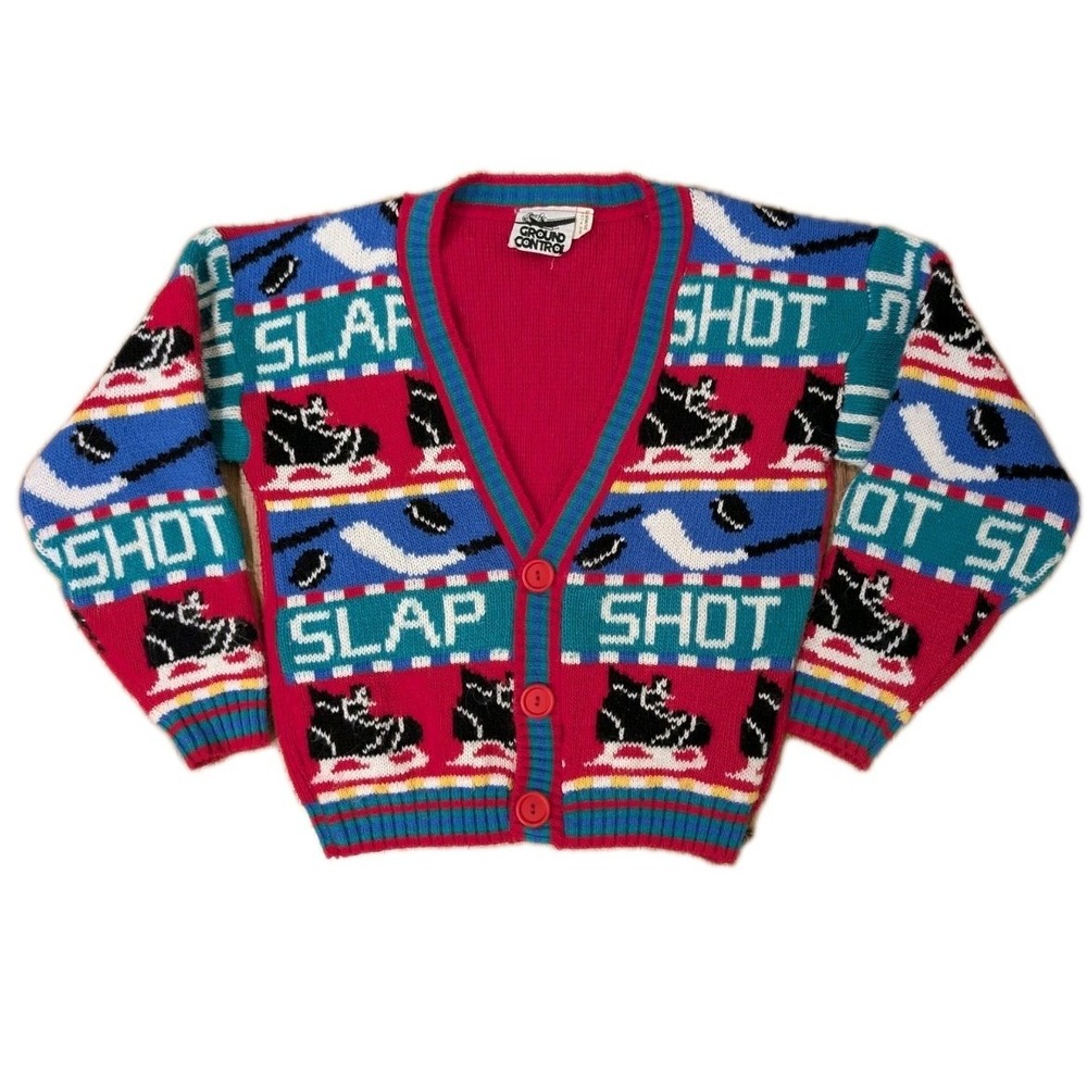 Vintage Ground Control Sports Cardigan Sweater Hockey Skating YOUTH Medium 5/6